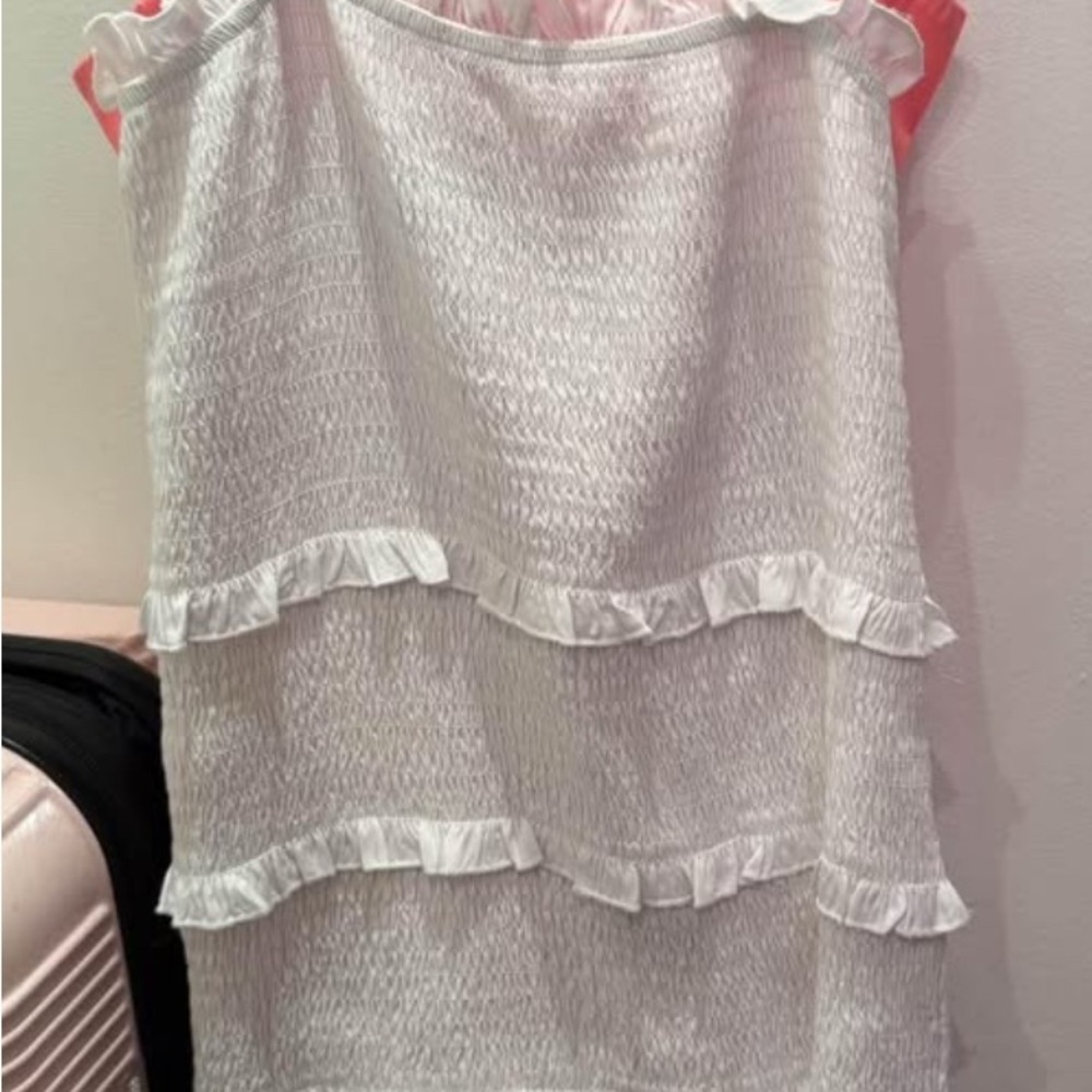 Katie J White Ruffled Sleeveless Dress